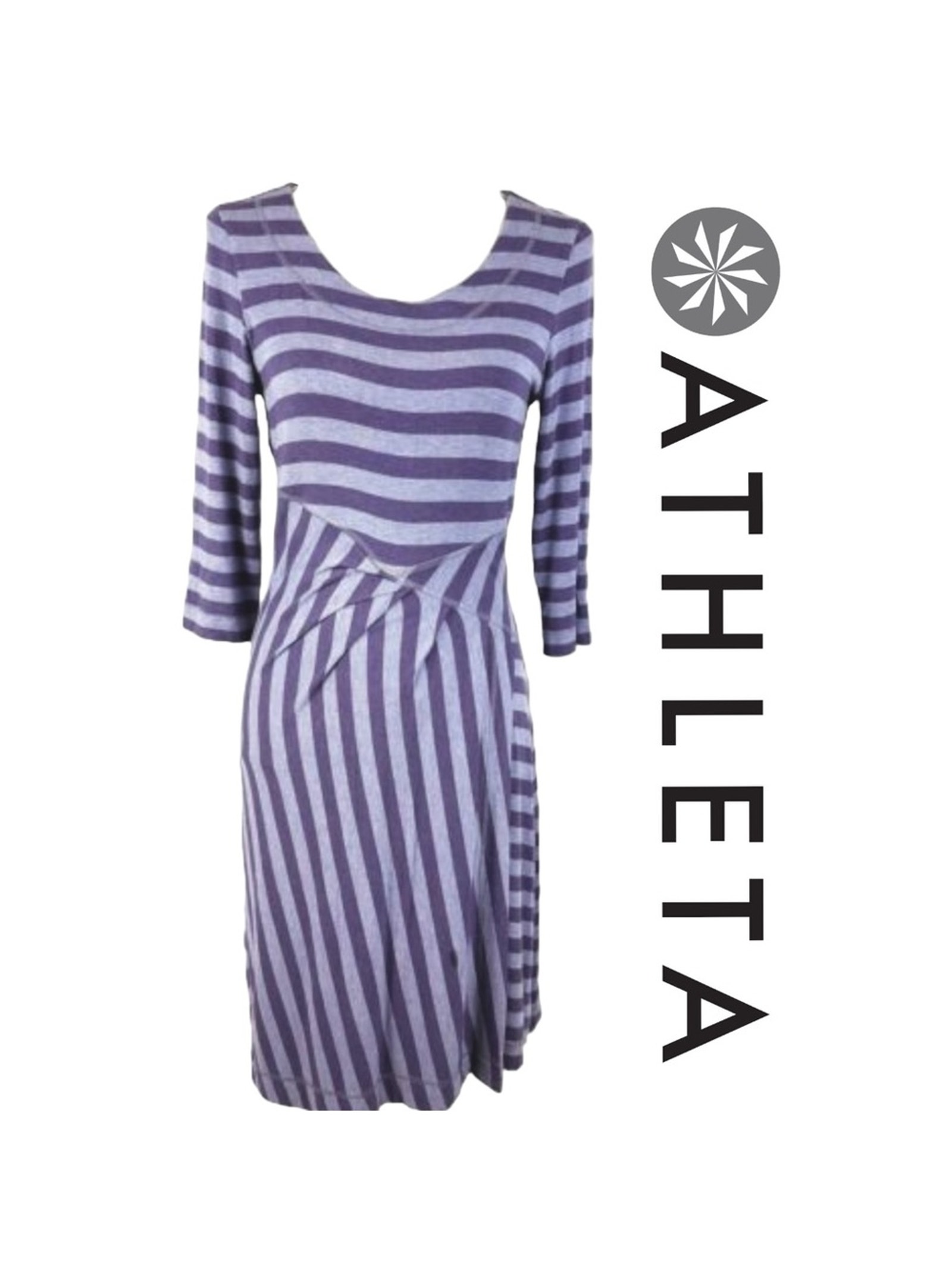 Athleta Striped Splendor Lotus Dress Purple Stripe Faux Wrap Womens Size Xxs